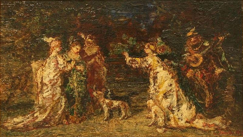 Artist Adolphe Joseph Thomas Monticelli Gallant Meeting in the Park Spain oil painting art